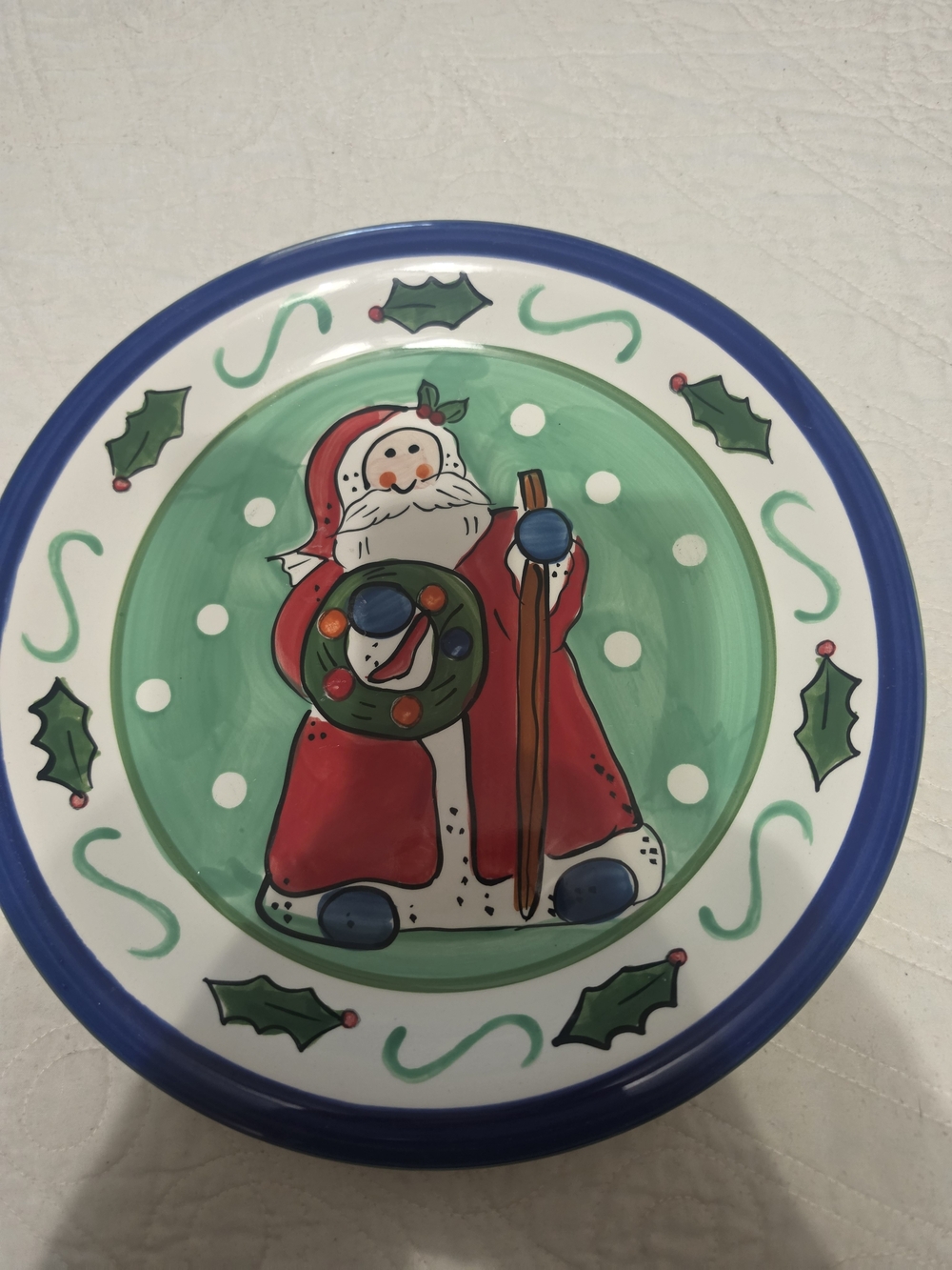 Libbey Festive Santa Ceramic Serving Plate - Red, Green & Blue